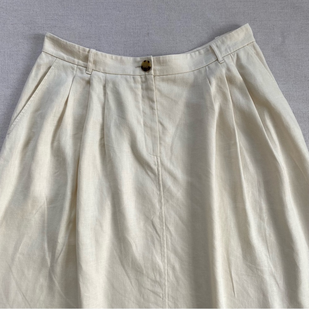 Lafayette 148 New York Rosabella Ivory Linen Pleated Flare Skirt With Pockets - Picture 4 of 11